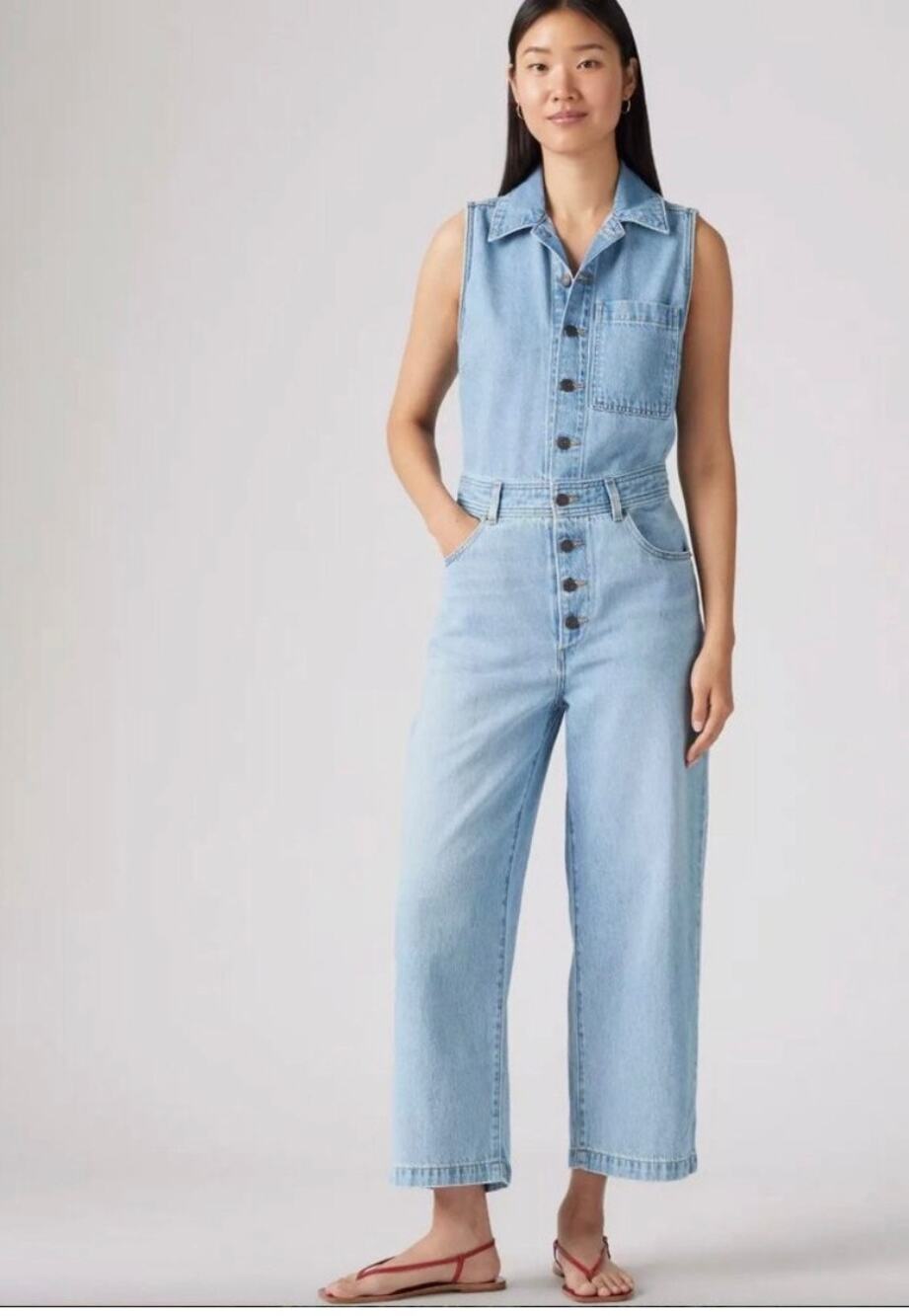 Levis Lightweight Sleeveless Denim Jumpsuit Playsuit Light Blue L